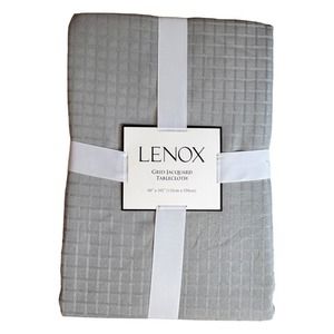 NEW Lenox Grid Jacquard Tablecloth in Gray (Size: 60" x 102")